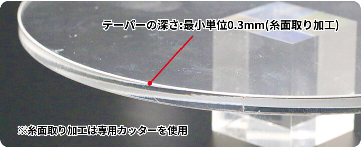 テーパーの深さ：最小単位0.3mm（糸面取り加工） ※糸面取り加工は専用カッターを使用