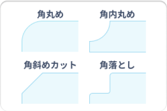 角丸め/角内丸め/角落とし/斜めカット